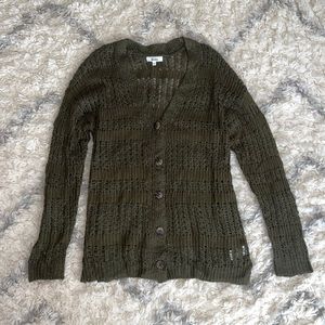 NWOT Mudd Women’s Woven Button-Up Sweater Dark Green Cardigan